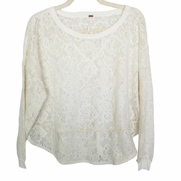 Free People Not Cold In This Floral Knit Lace Top XS Fairycore Cottagecore Boho - Picture 3 of 10